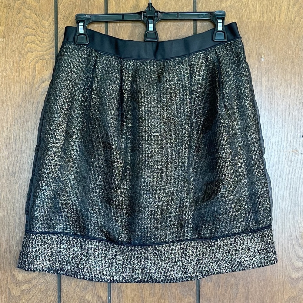 Loft Layered Sheer Gold Mini Skirt